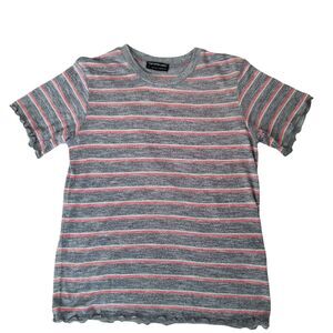 The Fifth Label T-Shirt Gray‎ Peach Striped Viscose Blend Thin Ruffle Hem Size M